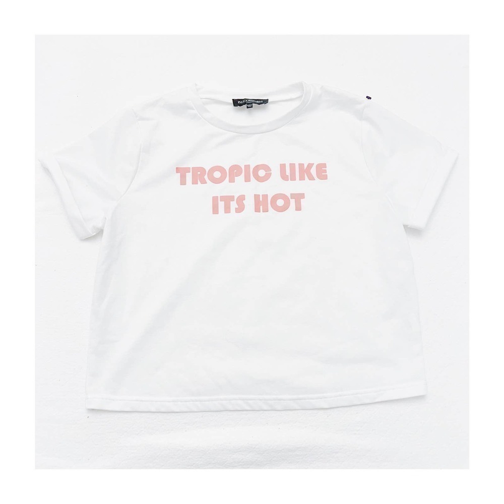 Kittenish White Short Sleeve Tee Tropic Like its Hot SZM